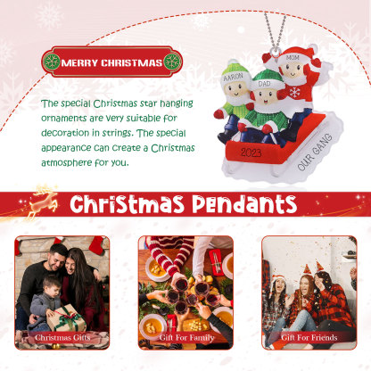 3 Names-Personalized Family Acrylic Christmas Xmas Tree Decoration Ornament-Custom 3 Names And Text Hanging Ornament Gifts For Family