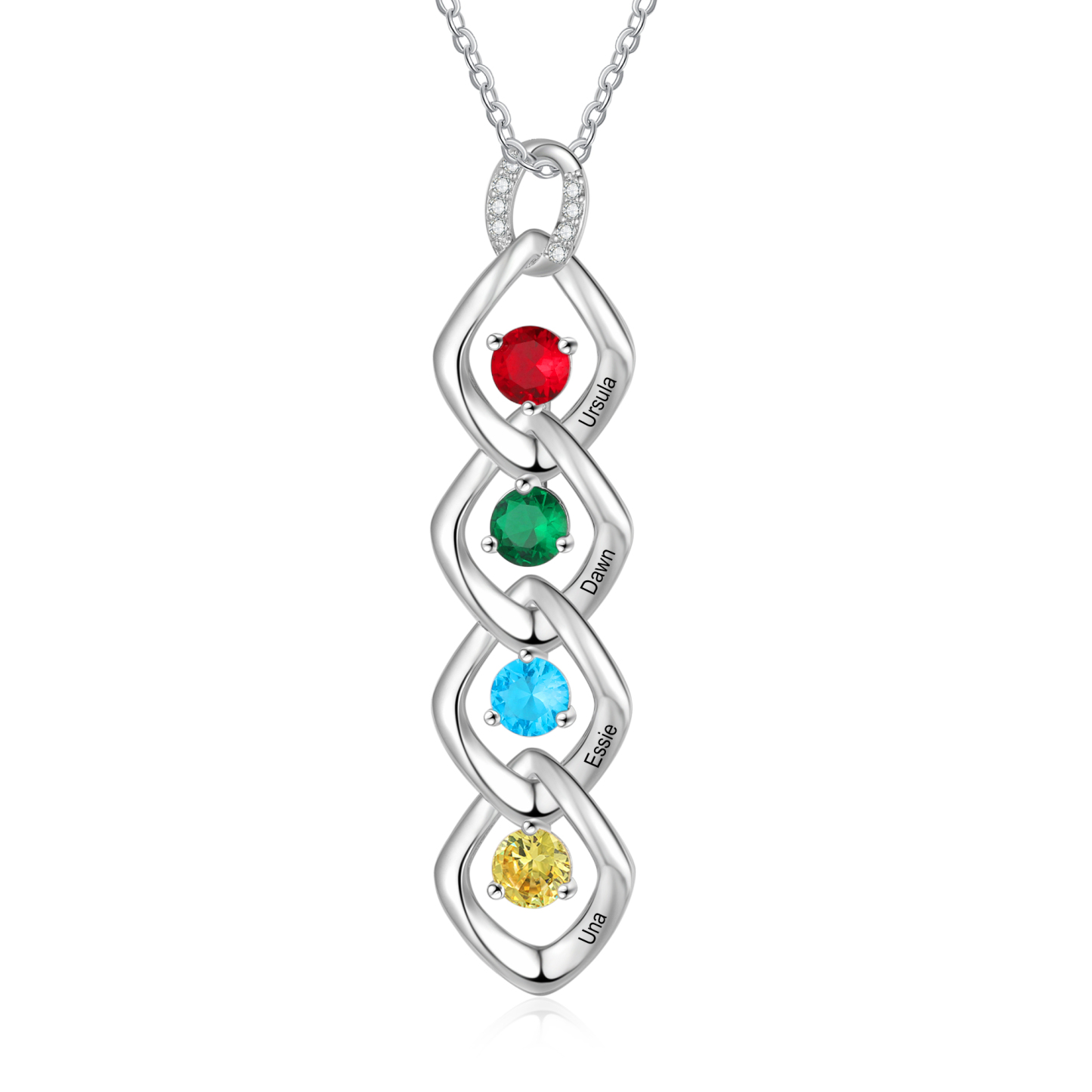 4 Names - Personalized Birthstone Necklace With Name Engraved For A Special Gift For Mom/Grandma