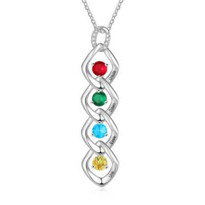 4 Names - Personalized Birthstone Necklace With Name Engraved For A Special Gift For Mom/Grandma