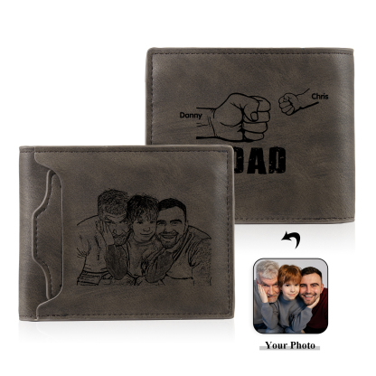 2 Names - Personalized Photo Custom Leather Men's Folding Wallet as a Father's Day Gift for Dad