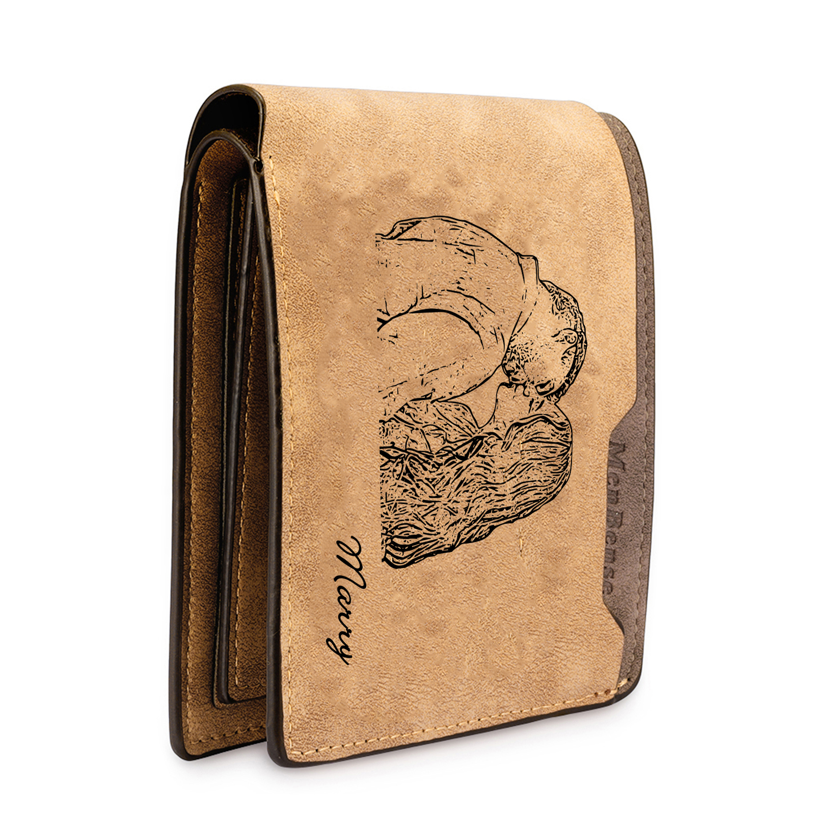 Personalized Photo Leather Men's Wallet Customized Name Letter Folding Brown Wallet For Couple