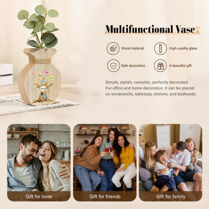 4 Names - Personalized Custom Text and Name Wooden Ornament Vase as A Gift for Family
