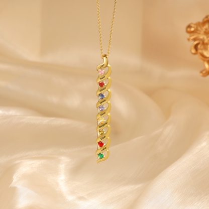 8 Names-Personalized Birthstones Necklace Set With Rose Gift Box-Custom Cascading Pendant Necklace Engraving 8 Names Gifts for Her