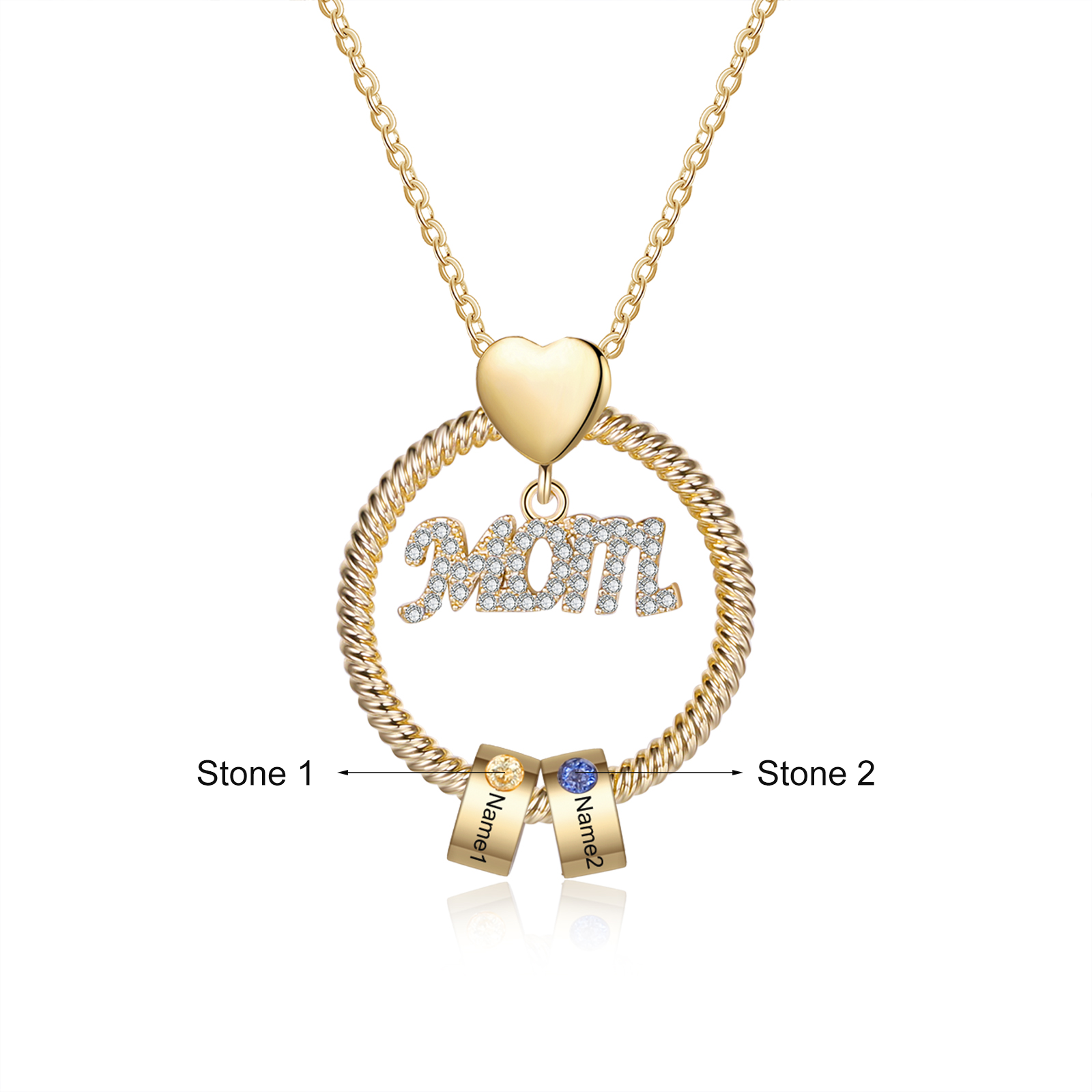2 Names-Personalized Mom Necklace Set With  Premium Custom Necklace With 2 Birthstones Engraved Names Gift For Mom