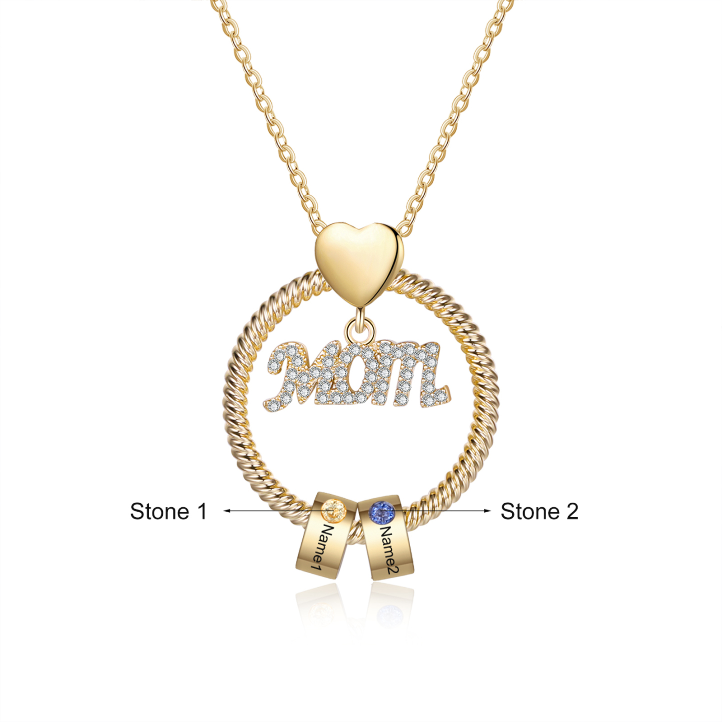 2 Names-Personalized Mom Necklace Set With  Premium Custom Necklace With 2 Birthstones Engraved Names Gift For Mom