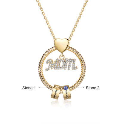 2 Names-Personalized Mom Necklace Set With  Premium Custom Necklace With 2 Birthstones Engraved Names Gift For Mom
