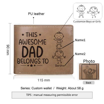 2 Names-Personalized Doll Customized Leather Men's Wallet Customized Name Folding Wallet for Dad