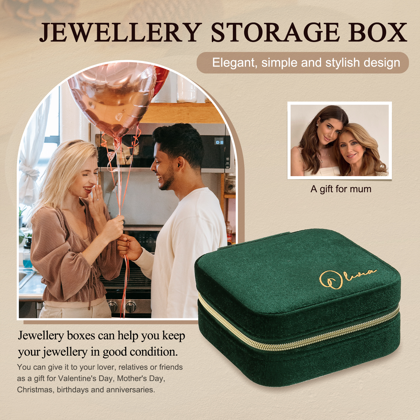 Square Jewelry Storage Box-Personalized 1 Name Customized Storage Box In Various Colors