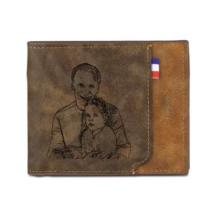 5 Names - Personalized Photo Custom Leather Men's Folding Wallet as a Father's Day Gift for Dad