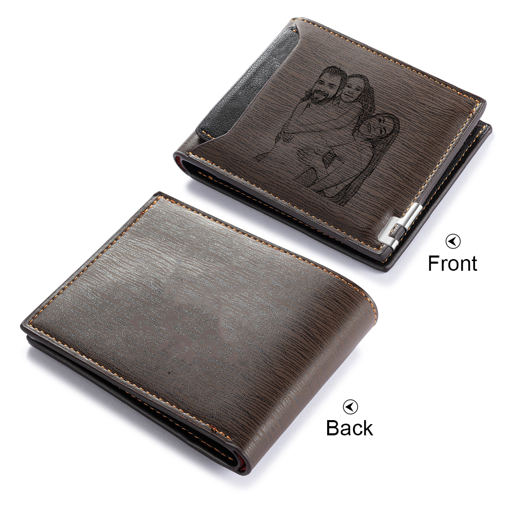 Personalised Men's Photo Wallet - Custom Letter & Name, Brown Wallet with Photo Card, Christmas Gift Set for Him | Jessemade