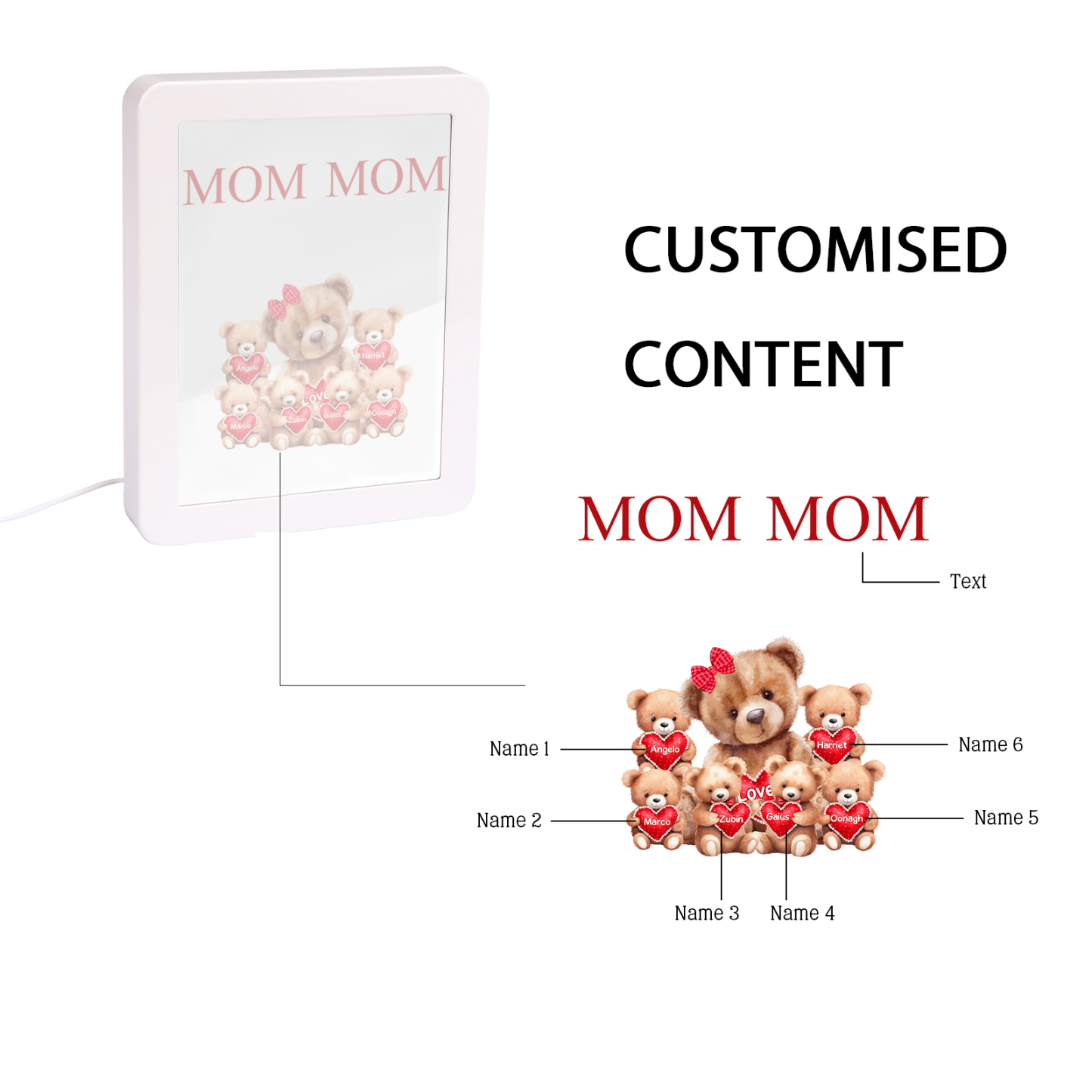 6 Names - Personalized Mum Home Bear Style Custom Text LED Night Light Gift for Mum