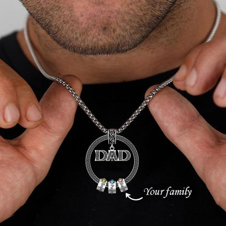 Dad Necklace Personalized Circle Men Necklace with Birthstones Engraved 5 Names Gifts For Father