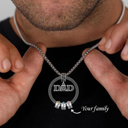 Dad Necklace Personalized Circle Men Necklace with Birthstones Engraved 5 Names Gifts For Father