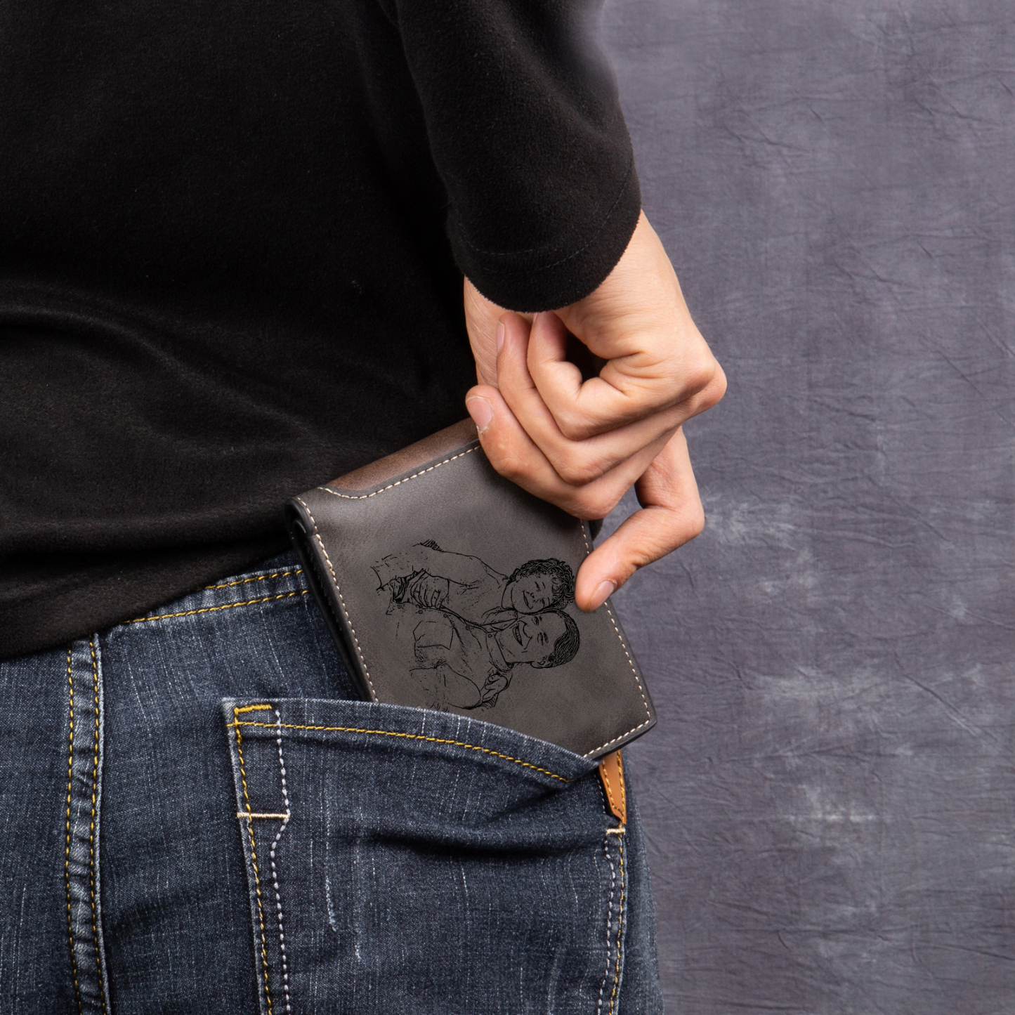 4 Names - Personalized Photo Custom Leather Men's Folding Wallet as a Father's Day Gift for Dad