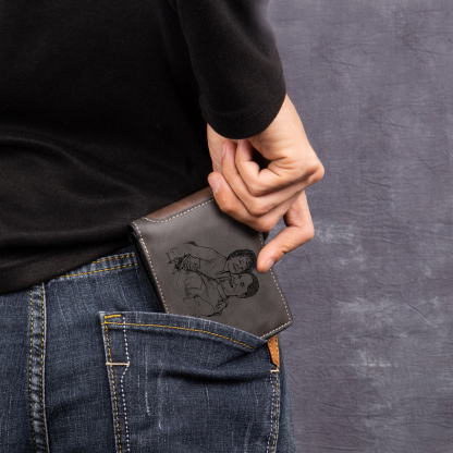 4 Names - Personalized Photo Custom Leather Men's Folding Wallet as a Father's Day Gift for Dad