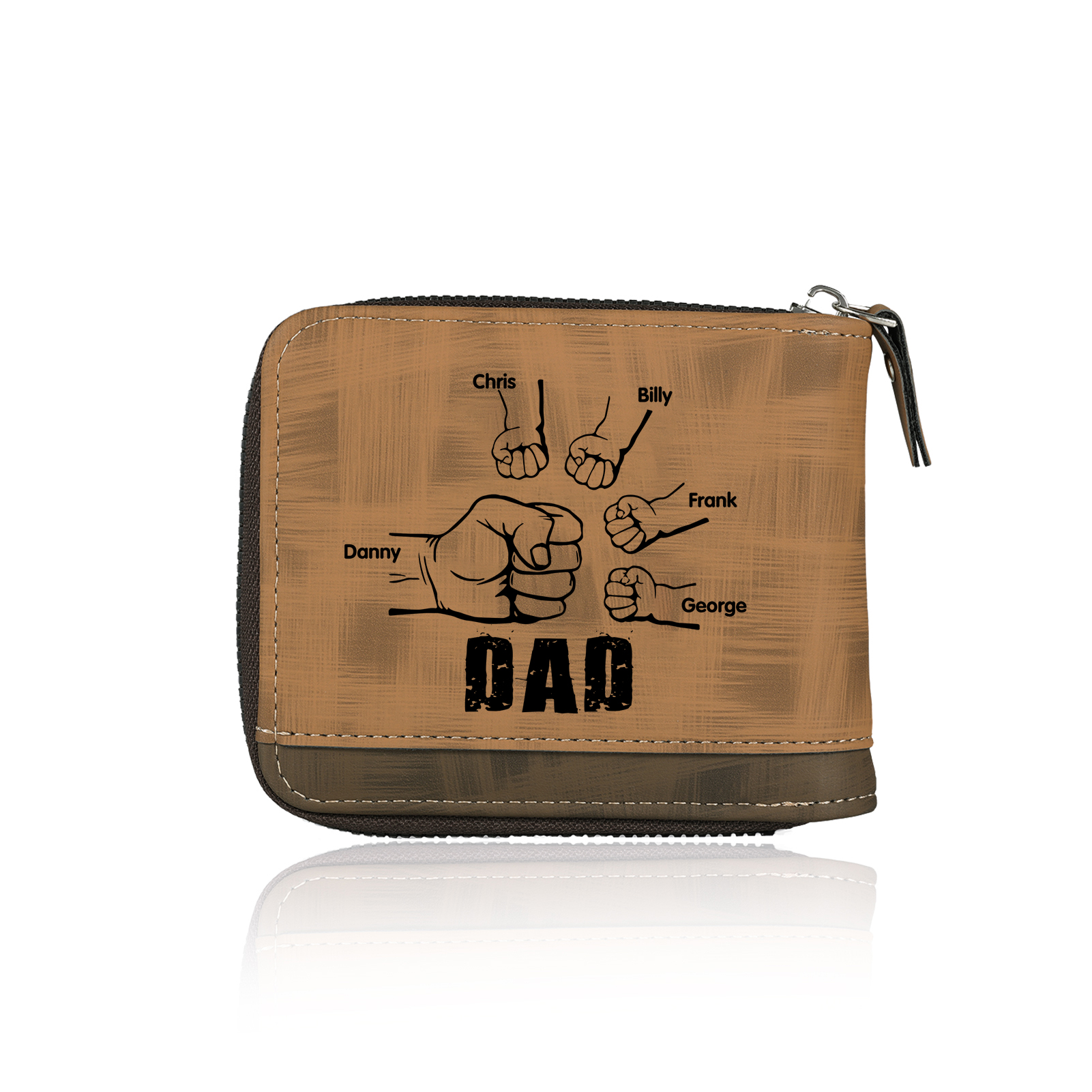 5 Names - Personalized Photo Custom Leather Men's Zipper Wallet as a Father's Day Gift for Dad