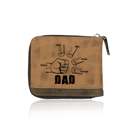 5 Names - Personalized Photo Custom Leather Men's Zipper Wallet as a Father's Day Gift for Dad