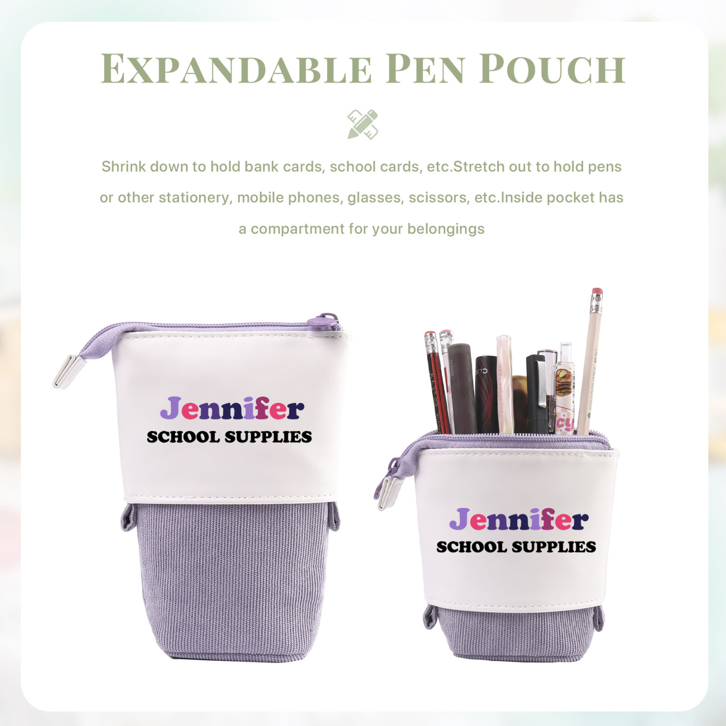 Personalized Pencil Case Custom 2 Text Pen Pouch Back To School Gift for Kids