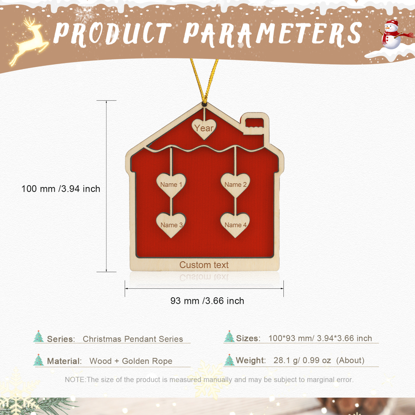 4 Names-Personalized Family Wooden Christmas Xmas Tree Decoration Ornament-Custom 4 Names And Year Hanging Ornament Gifts For Family