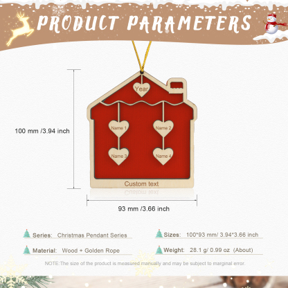 4 Names-Personalized Family Wooden Christmas Xmas Tree Decoration Ornament-Custom 4 Names And Year Hanging Ornament Gifts For Family