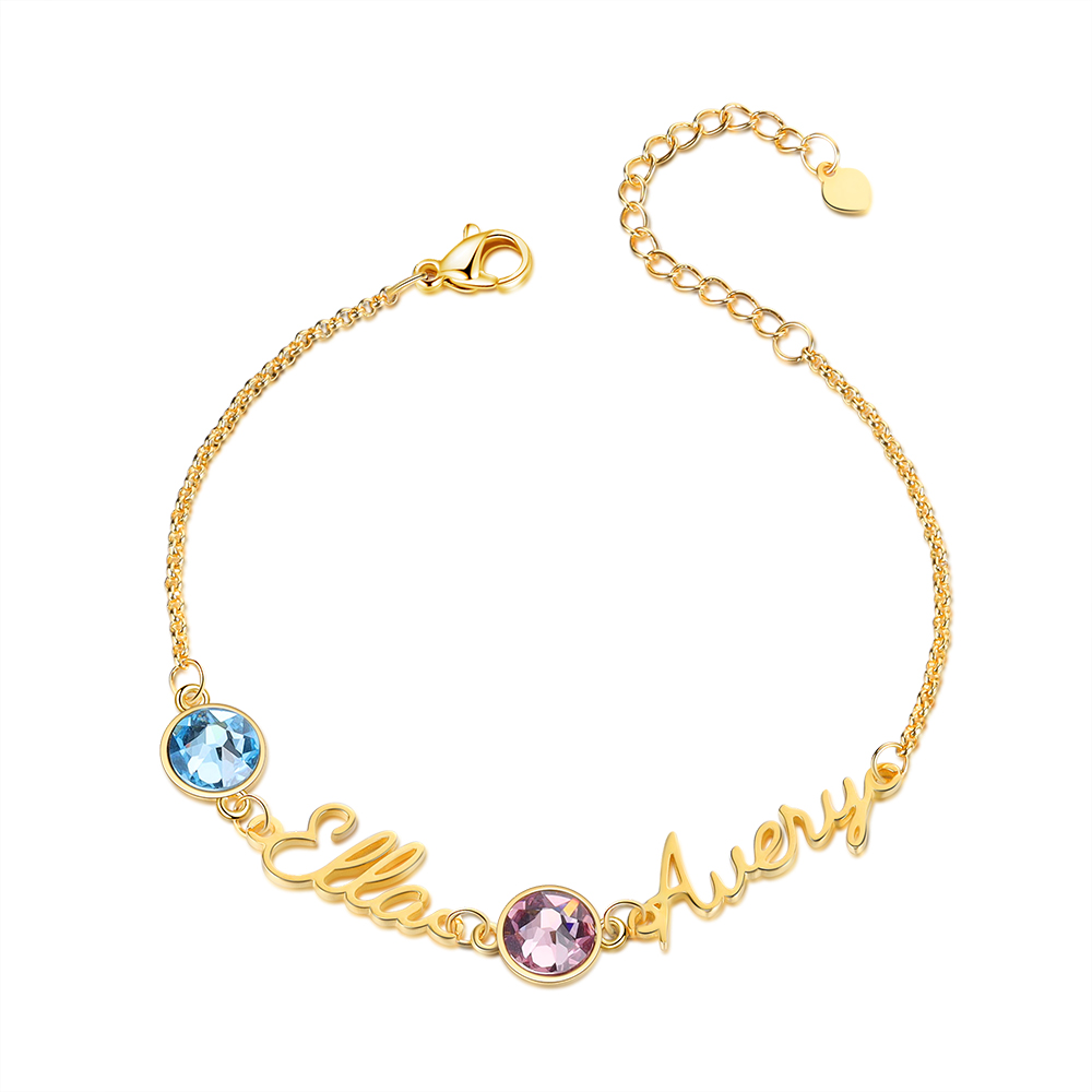 Personalized Bracelet With Birthstone Custom 2 Names Bracelet Gift For Women