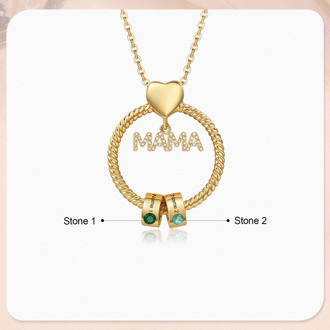 2 Names-Personalized Mom Necklace Set With  Premium Custom Necklace With 2 Birthstones Engraved Names Gift For Mom