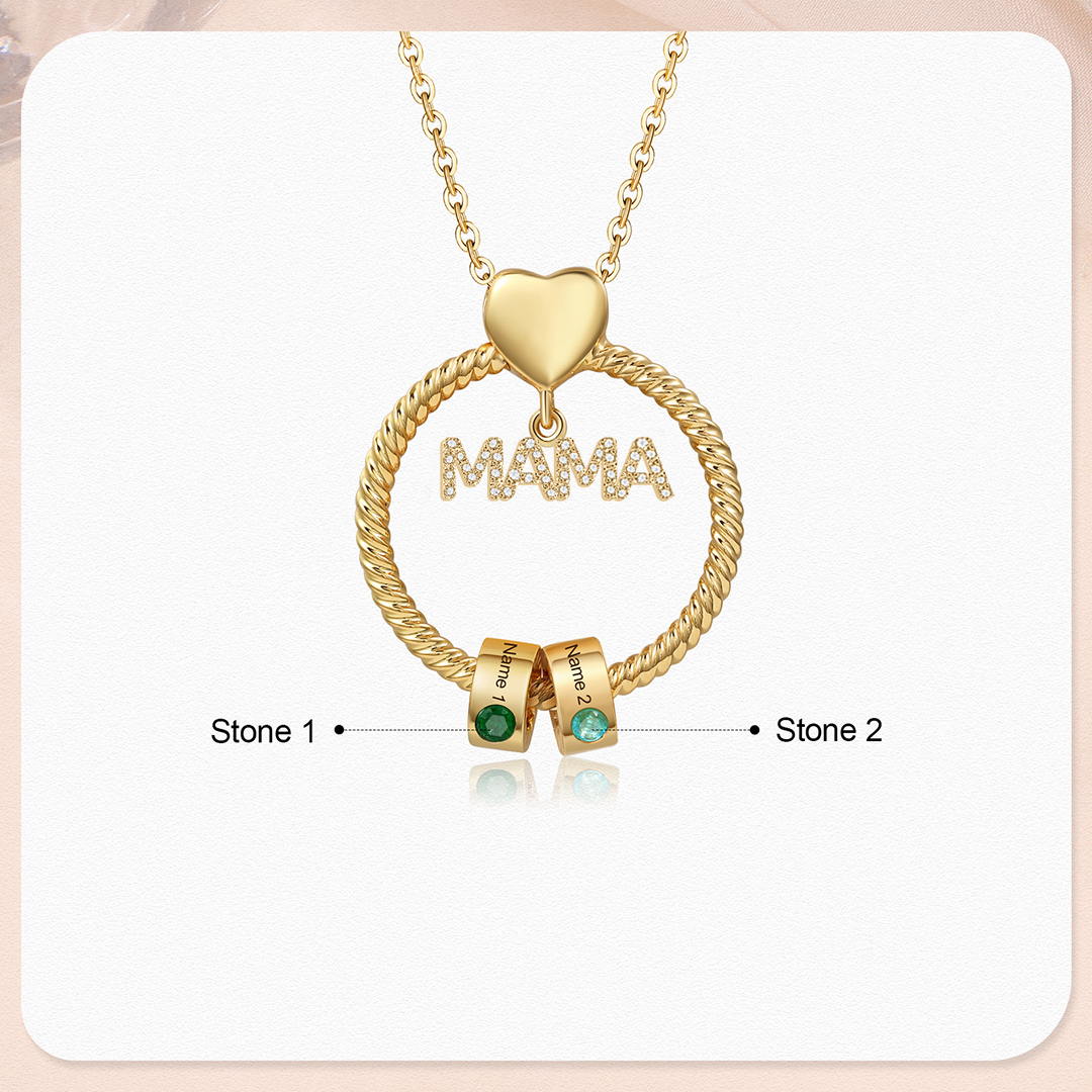 2 Names-Personalized Mom Necklace Set With  Premium Custom Necklace With 2 Birthstones Engraved Names Gift For Mom