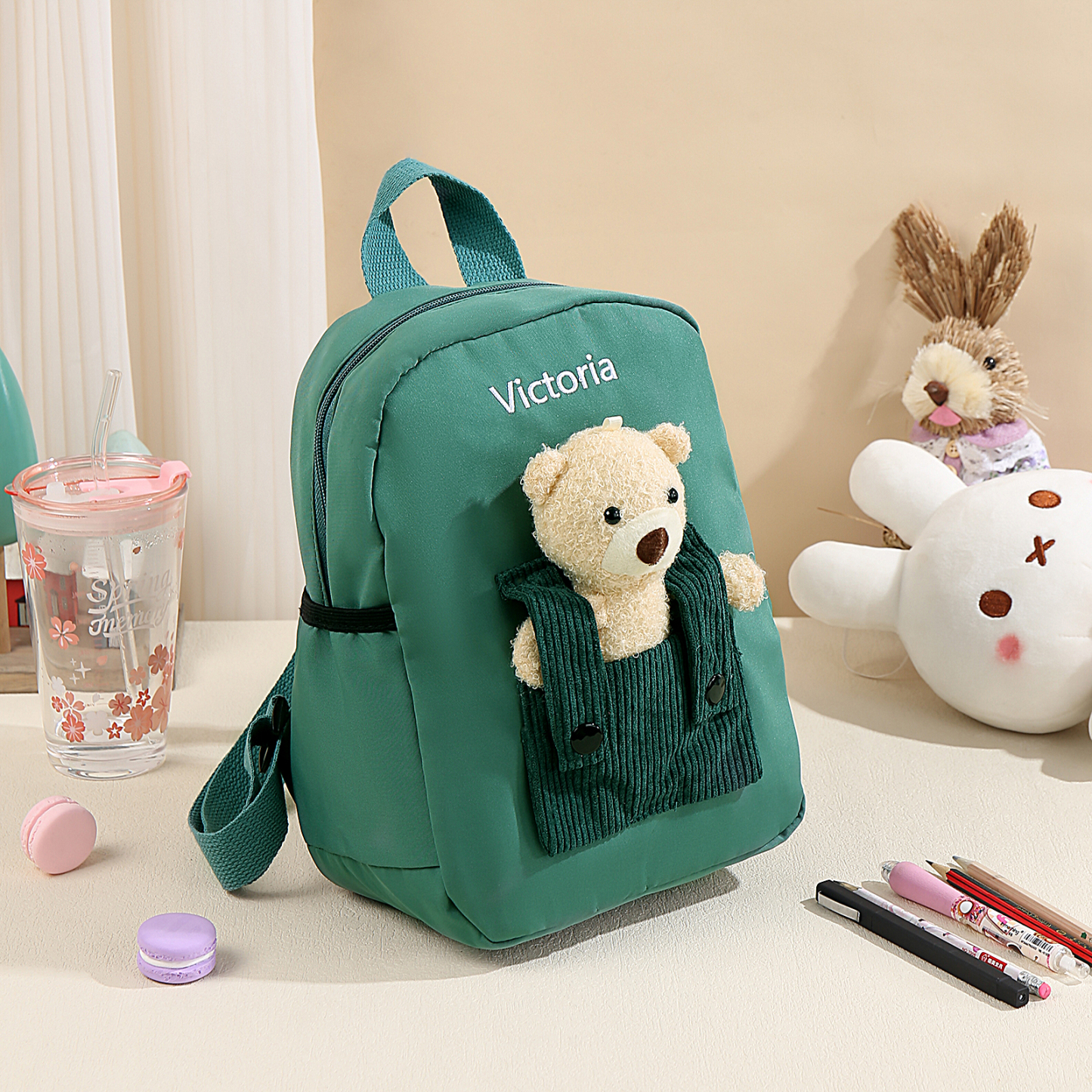 Personalized Bear Style School Bag Customized Name Canvas Kids Backpack Back to School Gift