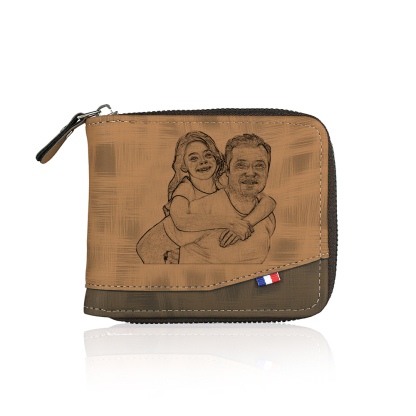 Photo Personalized Leather Zipper Men's Wallet Customized Name Letter Folding Wallet Three Colors Available with Gift Box for Dad