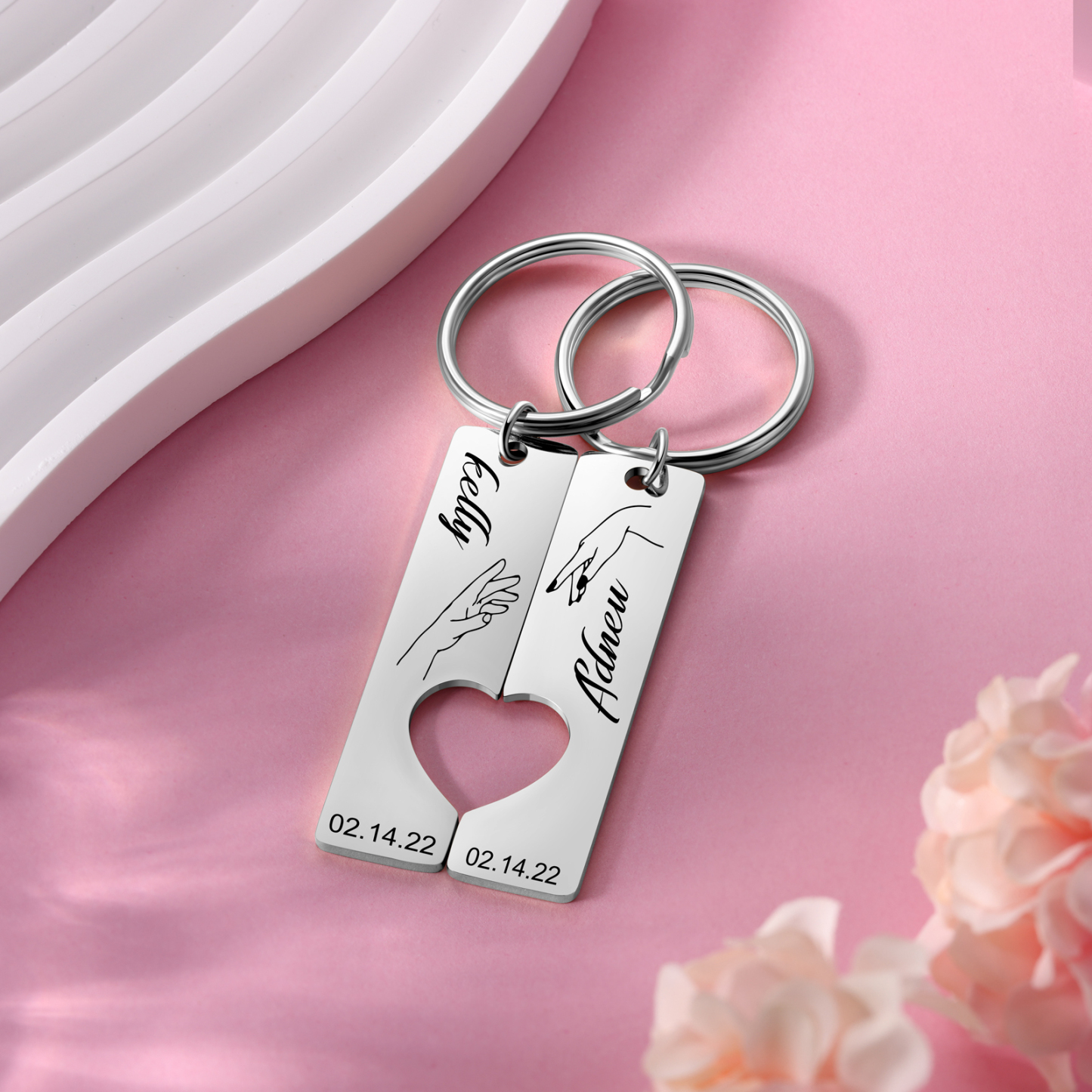 Personalized Promise Couple Keychain Set Engrave Name Heart Matching Couple Gifts
