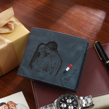 Personalized Name Leather Men's Wallet With Card Slot Engraved Letter And Photo Gift For Him