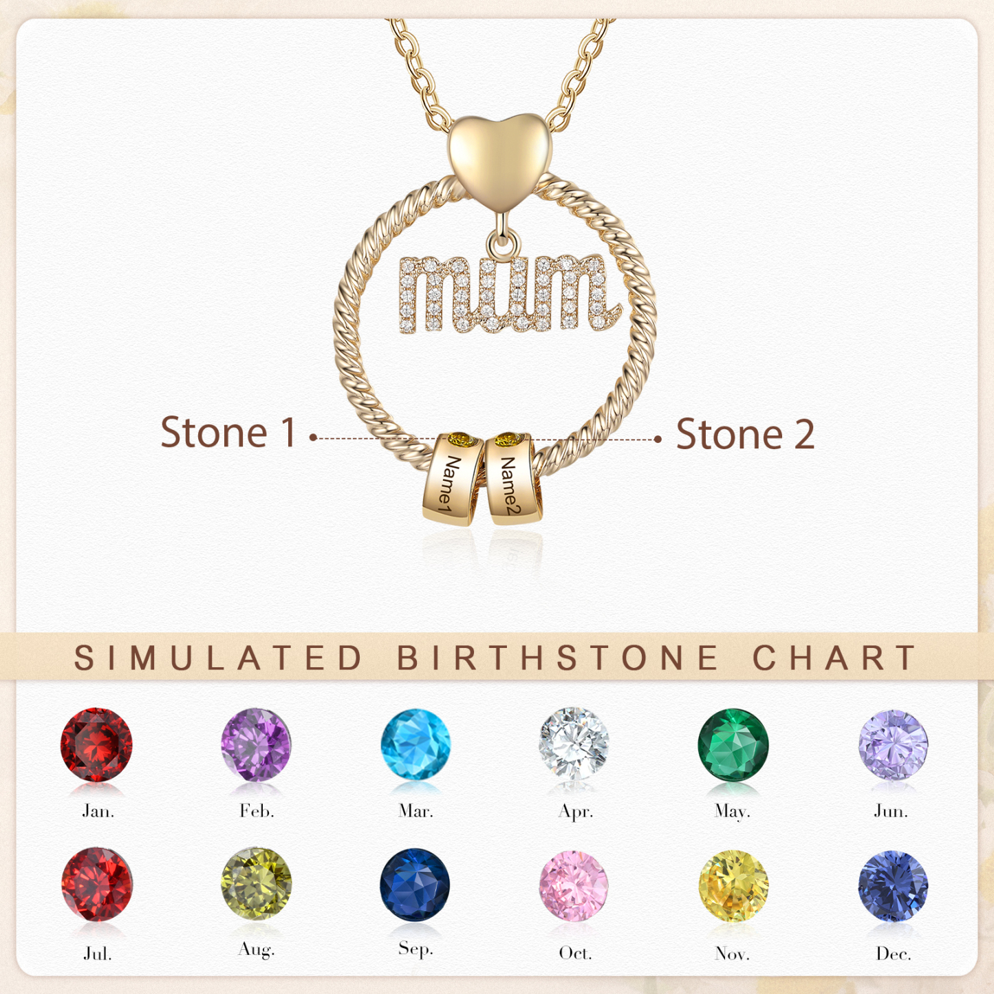2 Names-Personalized Mom Necklace Set With  Premium Custom Necklace With 2 Birthstones Engraved Names Gift For Mom