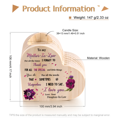Mothers GiftsTo My Mother-In-Law Candle Holder "For all the times I forgot to thank you" Wooden Candlestick
