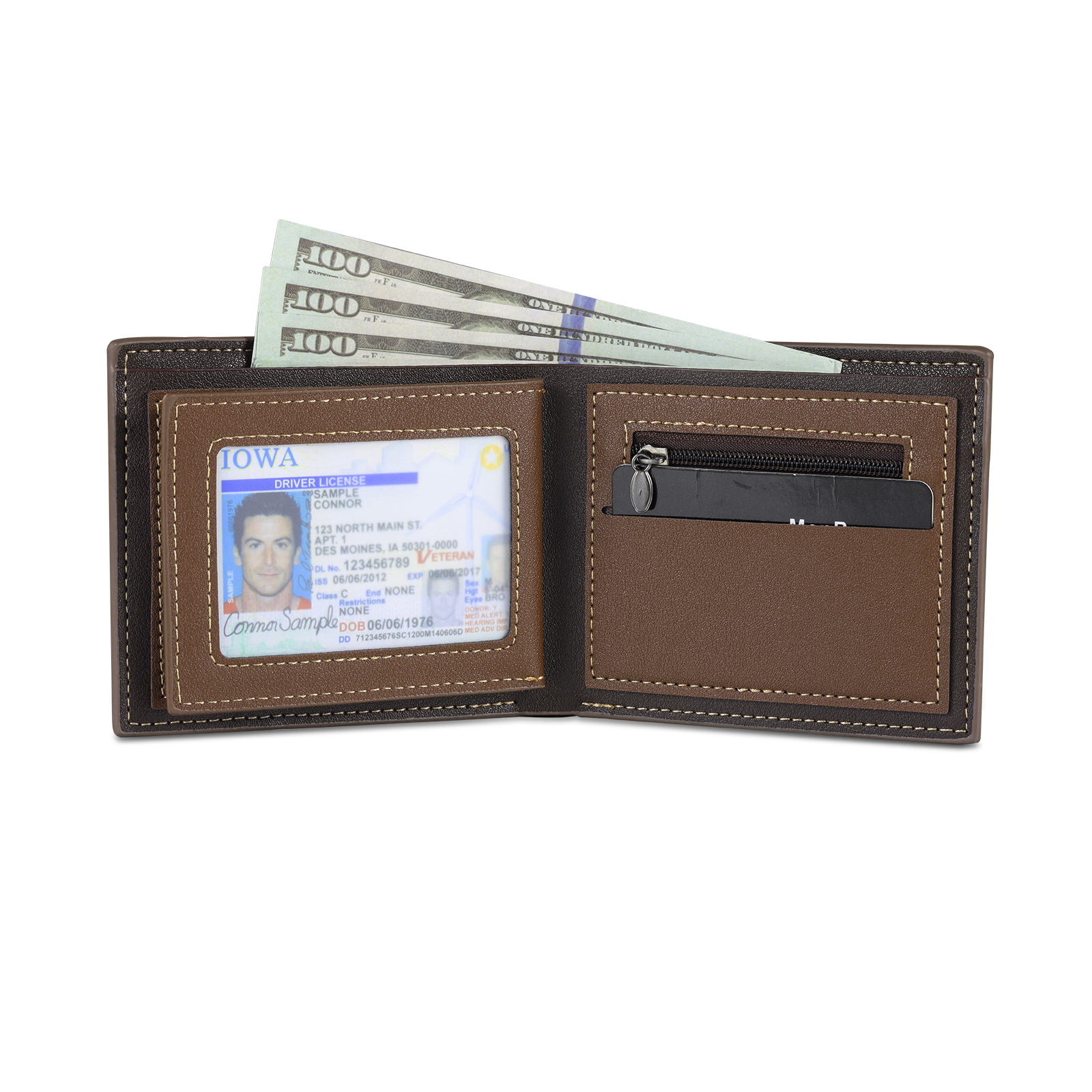 5 Names - Personalized Photo Custom Leather Men's Folding Wallet as a Father's Day Gift for Dad