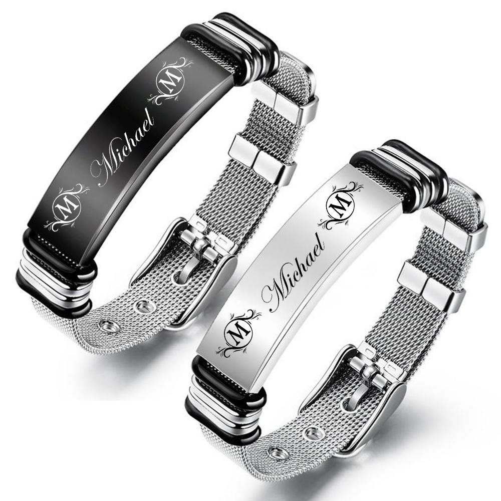 Personalized Men's Name Bracelet Custom Name Letter Watchband Initial ID Bar Bangle Gifts For him