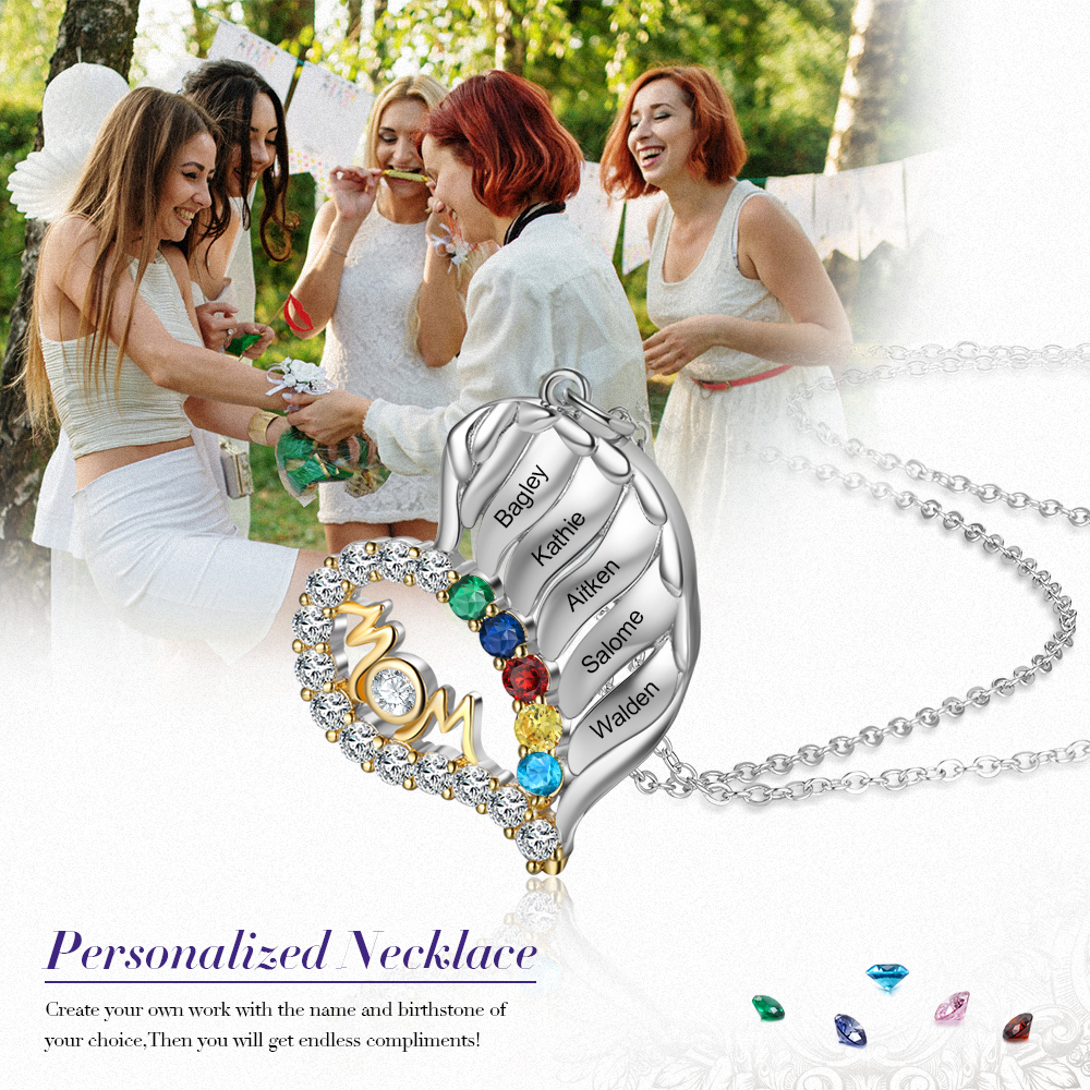 5 Names-Personalized Hearts Necklace Custom Birthstone Necklace Wonderful Gifts for Mom