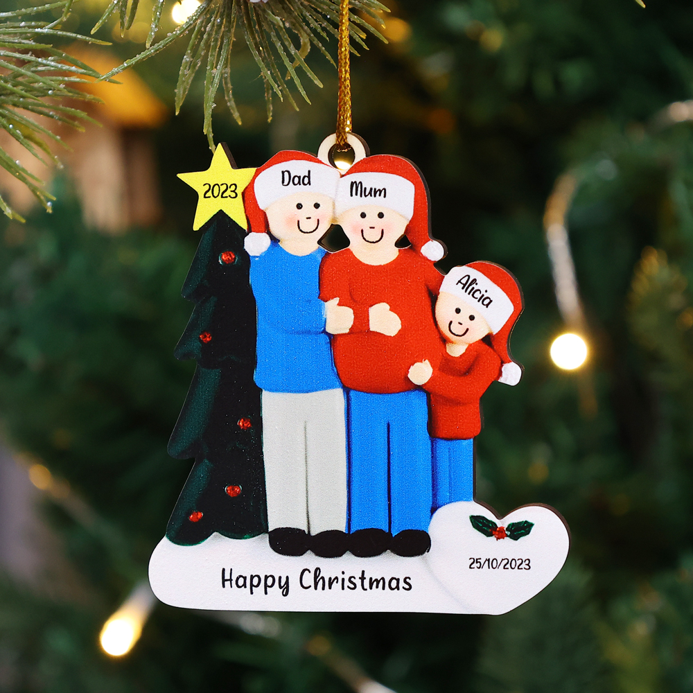 5 Names-Personalized Family Wooden Christmas Xmas Tree Decoration Ornament-Custom 5 Names And Dates Hanging Ornament Gifts For Family