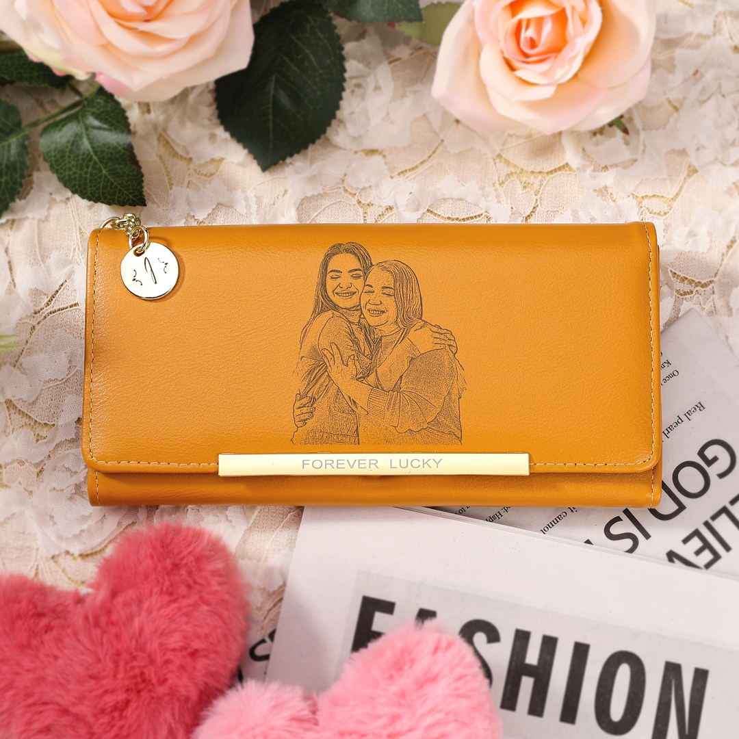 Personalised Women's Wallet with Custom Photo & Letter – PU Leather Purse in Blue & Pink & Yellow Christmas Gift for Nan | Jessemade