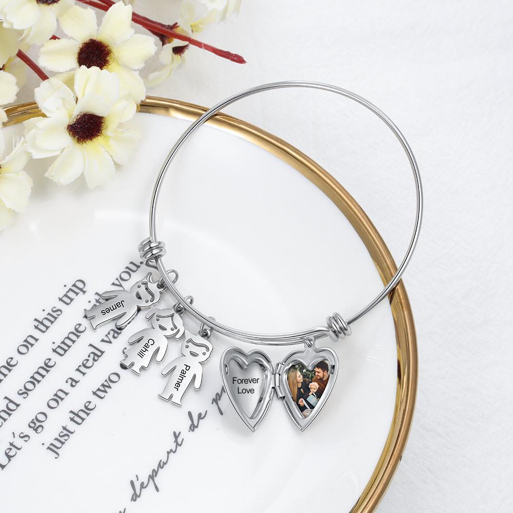 Personalized Heart Photo Locket Bracelet Custom Photo Bracelet Gifts For Mother