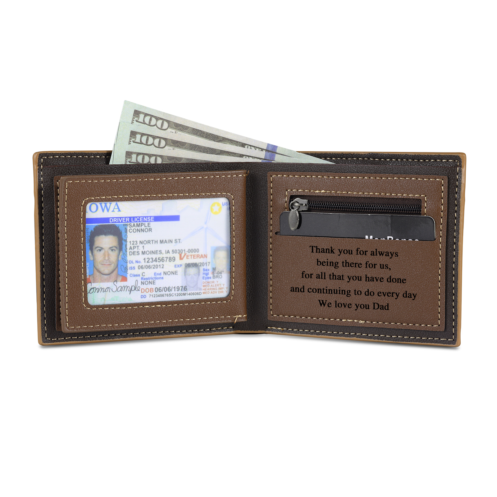 5 Names - Personalized Photo Custom Leather Men's Wallet as a Father's Day Gift for Dad