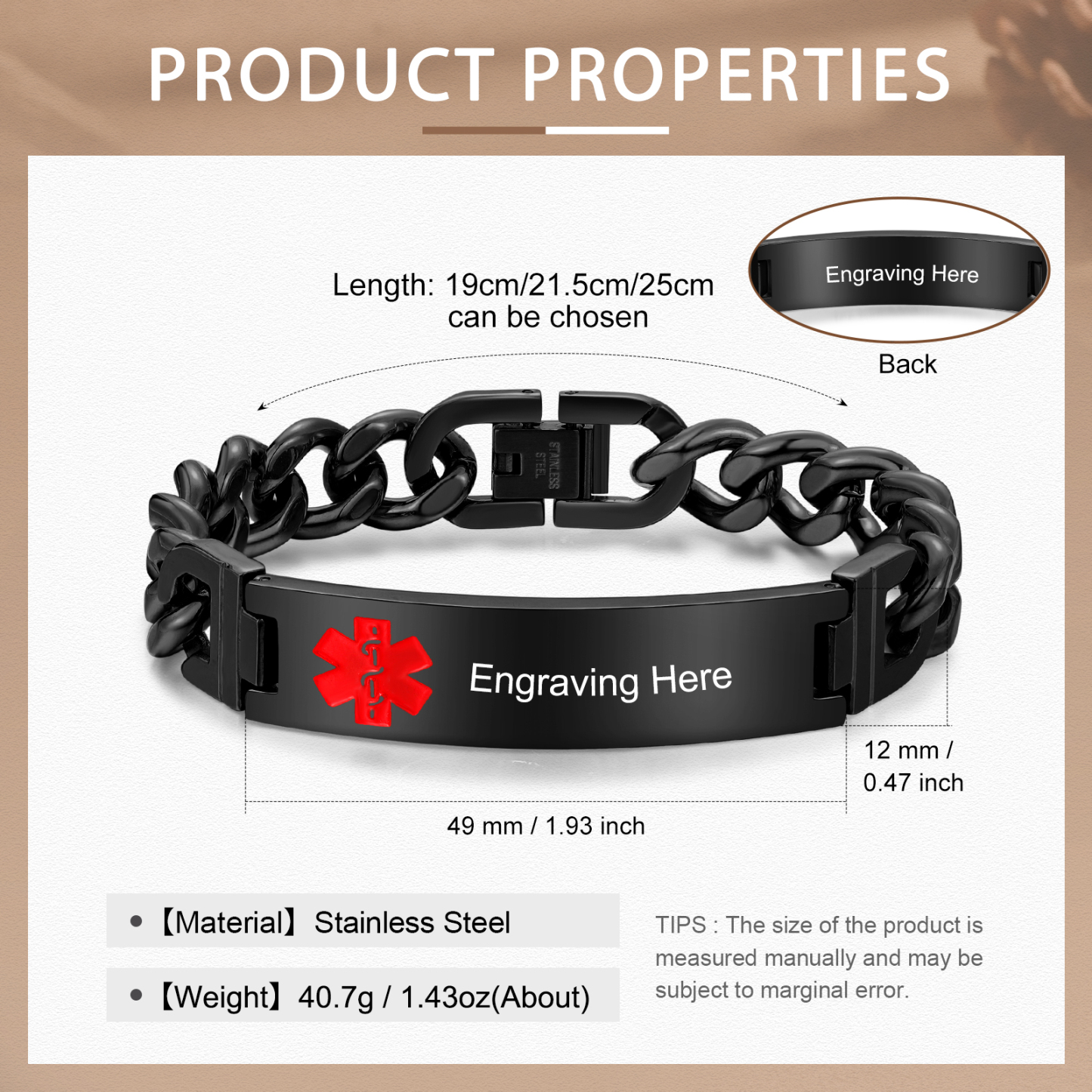 Custom Medical Alert ID Bracelet Practical Gift - Customized in the USA & Ships in 2 Days - for Dad, Mom, Grandpa, Grandma, Friend | Jessemade