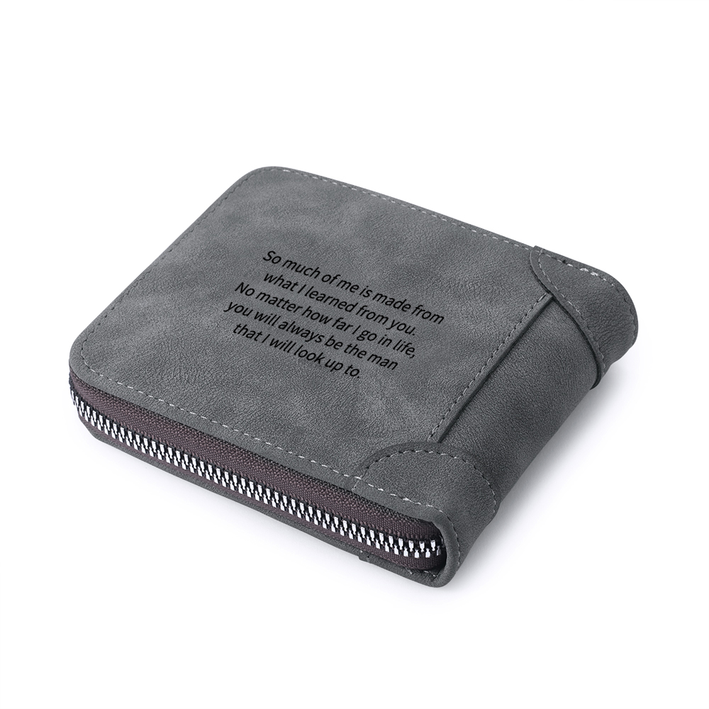 Photo Personalized Leather Zipper Men's Wallet Custom Text Fold Wallet for Dad
