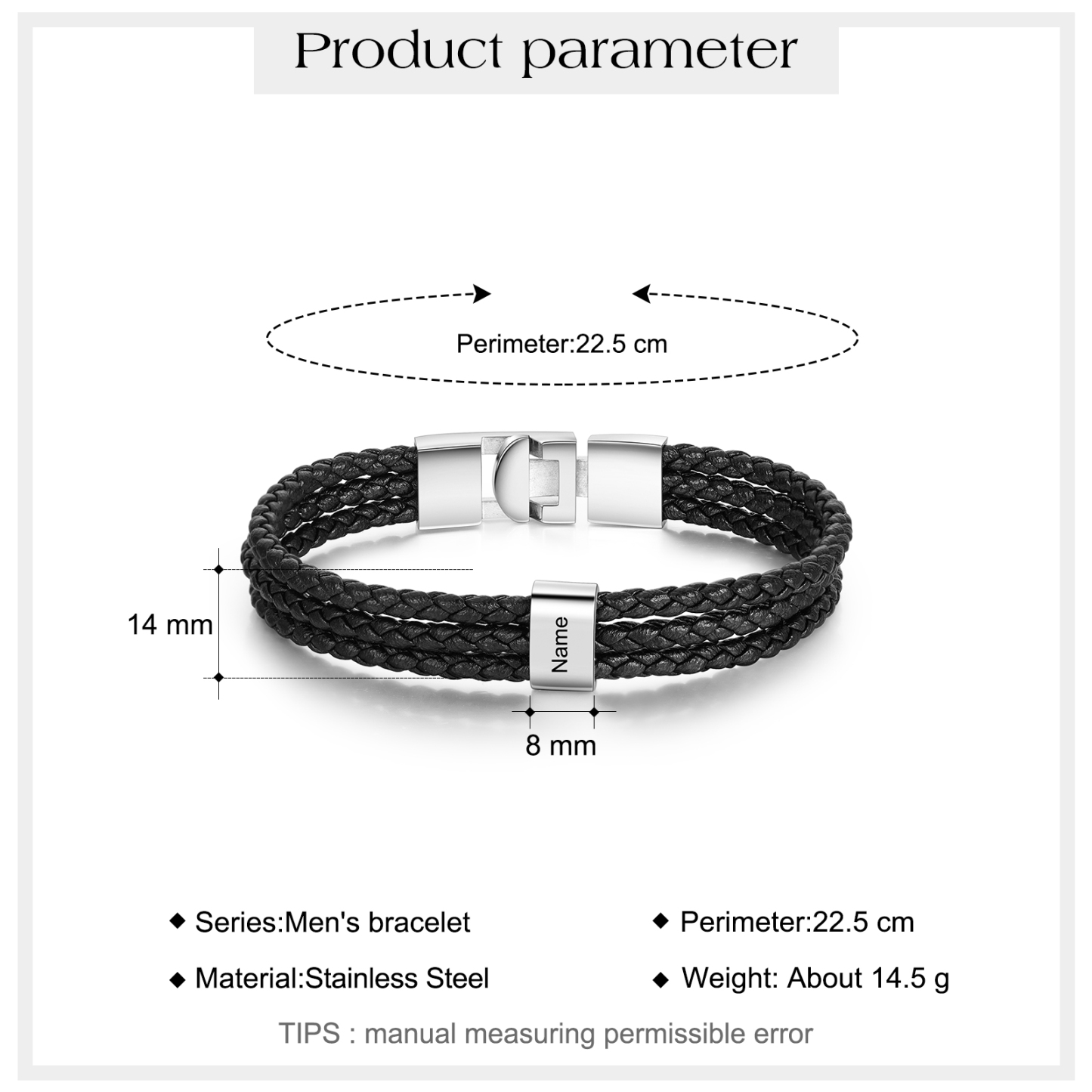 Personalized Braided Leather Bracelet Engraved 1 Name Men's Bracelet Gifts For Him