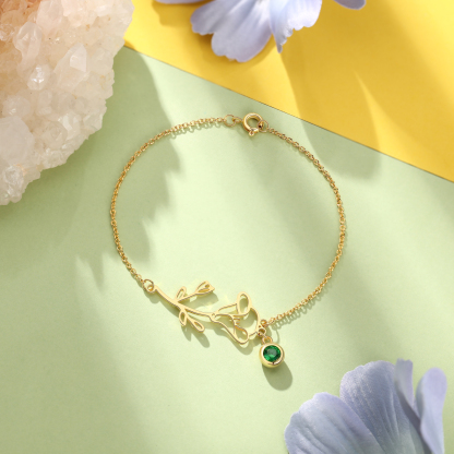 Personalized Birthflower Bracelet With 1 Birthstone Gift For Women | Jessemade