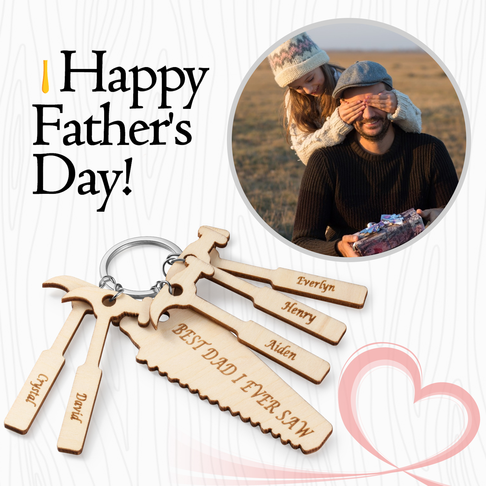 Personalized Keychain Engraved 5 Names Keychain Gifts For Father