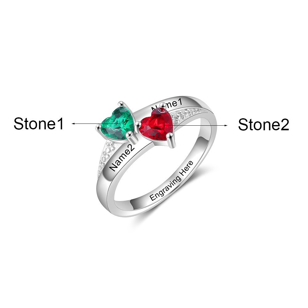 Family Ring Promise S925 Ring Personalized 2 Birthstones Ring With Names Gifts for Her