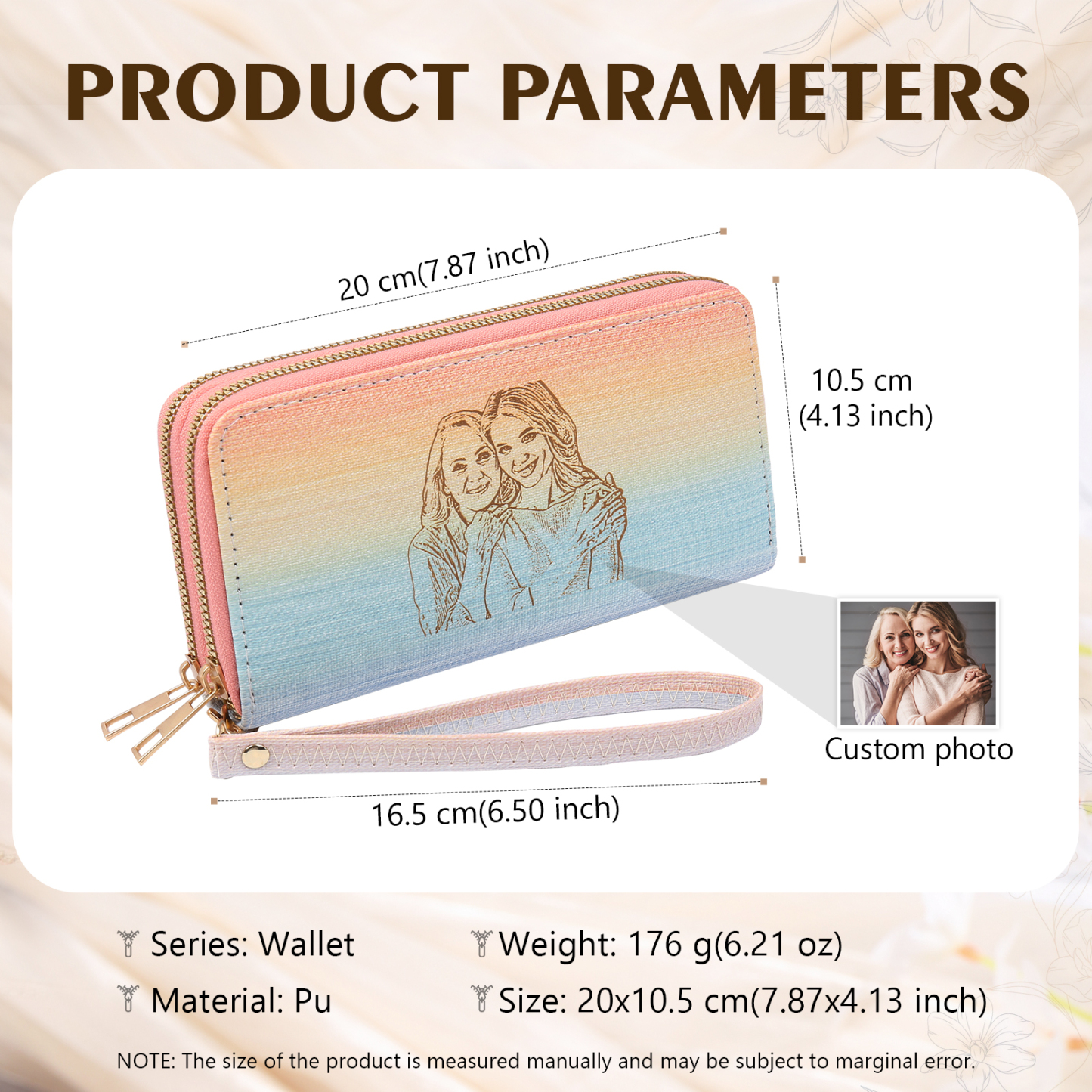 Women's Personalized Photo PU Leather Rainbow Long Zipper Wallet for Her | Jessemade