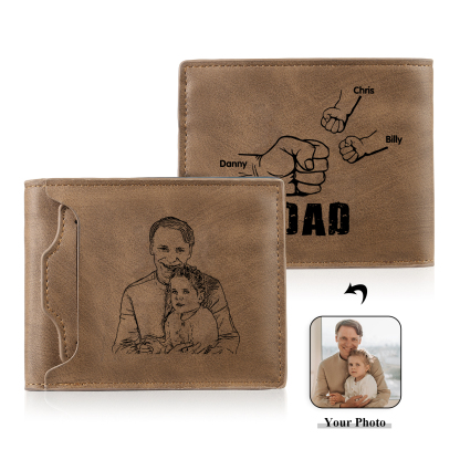 Jessemade UK 3 Names - Personalized Photo Custom Leather Men's Folding Wallet as a Father's Day Gift for Dad 25.99 m1-t1-n3