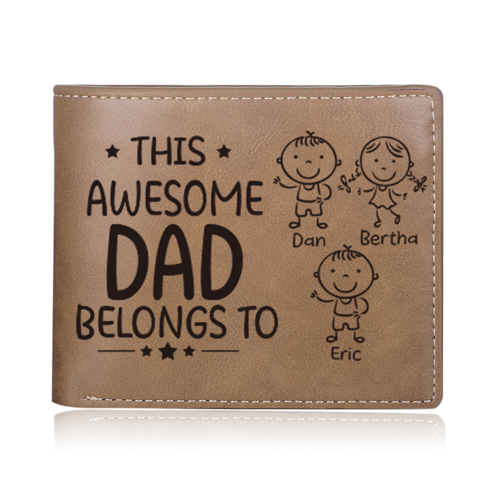 3 Names-Personalized Doll Customized Leather Men's Wallet Customized Name Folding Wallet for Dad
