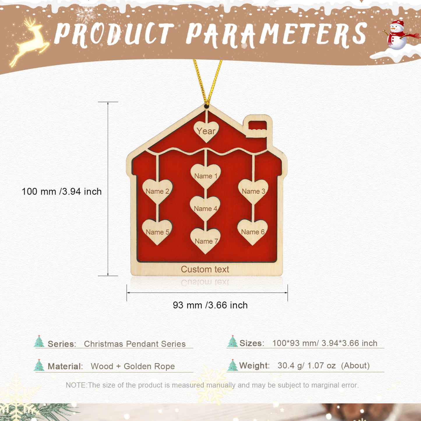 7 Names-Personalized Family Wooden Christmas Xmas Tree Decoration Ornament-Custom 7 Names And Year Hanging Ornament Gifts For Family